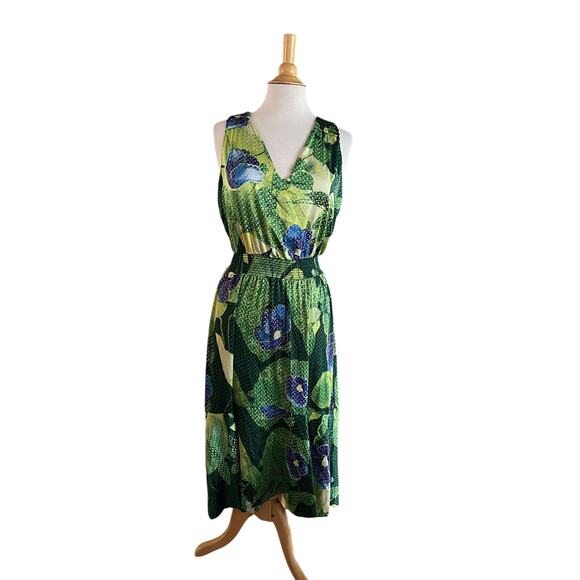 White House Black Market WHBM Green Satin Floral Hi Lo Maxi Dress Sz 4 - Picture 3 of 6